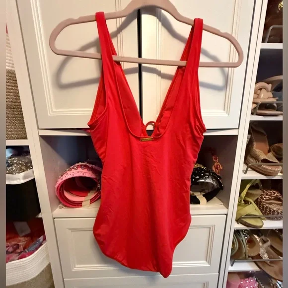 EEUC Lauren Ralph Lauren Beach Club Keyhole One Piece Swimsuit Coral Size 12. - Picture 5 of 8